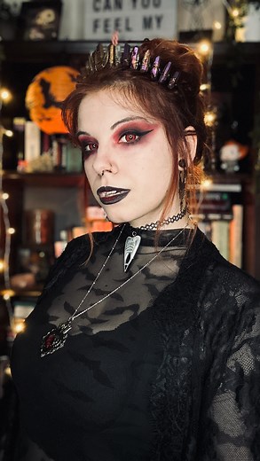 Anni on Instagram: "When other little girls wanted to be ballet dancers I kind of wanted to be a vampire 🧛🏻‍♀️🖤 Trying a new look. Maybe I need something else to combine with I’m not 100% happy with my outfit. But the crown makes everything better hehehe Crown @nordic_mystery Necklace @the_purple_duchess Ouija necklace made by @xangelkiller Lenses by @ttd_eye Earrings and piercings from @wildcatgermany 🖤 #vampire #vampirelook #goth #black #allblack #dark #redeyes #redhair #vampir #gothiclook