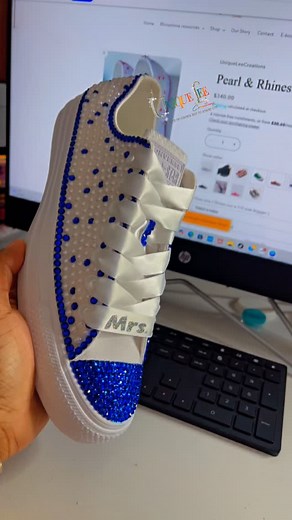 28K views · 486 reactions | What's hot right now? 懶 These gorgeous colors, featuring our vibrant sapphire blue, are topping the charts as our best sellers! And it's easy to see why just check out how thrilled our bride is with her stunning wedding shoes! #uniqueleecreations #blingconverse #weddingshoes #weddingblingconverse #brides2025 #bridetobride | UniqueLee Creations | Facebook