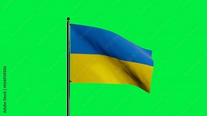 3D Rendered Ukraine National Flag Waving Animation with Realistic Wind Motion, National flag of Ukraine with seamless loop animation, 2K Resolution with Green Screen Background
