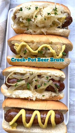 Slow Cooker Beer Brats Recipe: https://fitslowcookerqueen.com/slow-cooker-beer-brats/ | Shannon Epstein - Fit Slow Cooker Queen