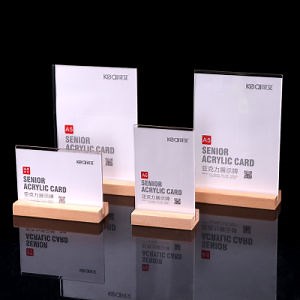 [Hot Item] T Shaped A4/A5/A6 Custom Blank Acrylic Sign Holder with Wood Base Menu Holder Acrylic Display Stand Advertising Poster