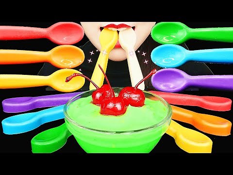ASMR RAINBOW FOOD *EDIBLE SPOONS (CHOCOLATE) & PUDDING, MOST SATISFYING EATING SOUNDS MUKBANG 먹방 咀嚼音