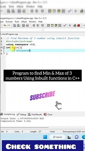 C++ program to find min/max of 3 numbers | #shorts #viral #C++