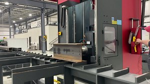 Aaron giving a demonstration of the Flex Beam machine. This machine is designed for structural materials such as I-beam and tubing. It can be supplied at any length needed and will travel the entire length of the bed. Mill, drill, and tap. Looks like it makes machining these types of materials a breeze 👍🏻 | Abom79