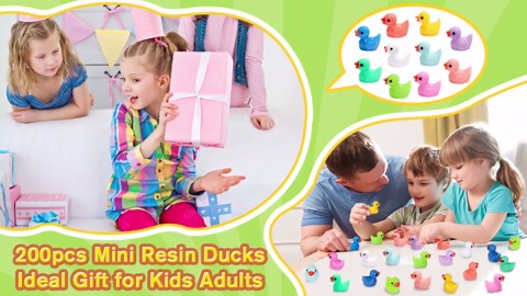 DULEFUN 200pcs Tiny Ducks 10 Colors Little Duck Figures Mini Resin Ducks Plastic Small Miniature Ducks Bulk for Dollhouse Decor Micro Fairy Garden Landscape Aquarium Tiny Toys