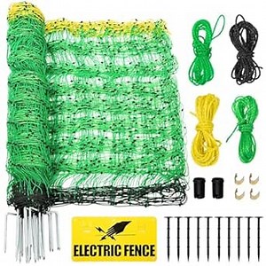 Electric Fence Netting, 49.6" H x 164'L Electric Anti-Predator Poultry Fence, PE Net Fencing Kit with 14 Posts Double Spiked, Movable Livestock Nets for Sheep, Hogs, Cattle and Other Poultry