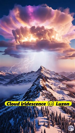 What you’re seeing is a towering cumulonimbus thundercloud at sunset, transformed by light and ice into something surreal. As the storm grows vertically, its icy upper layers spread outward into an anvil shape. When low-angle sunlight passes through those tiny ice crystals and water droplets, it scatters into vivid colors — a phenomenon known as cloud iridescence. The intense pinks, blues, and yellows don’t come from the cloud itself, but from diffraction and interference of sunlight, amplified 