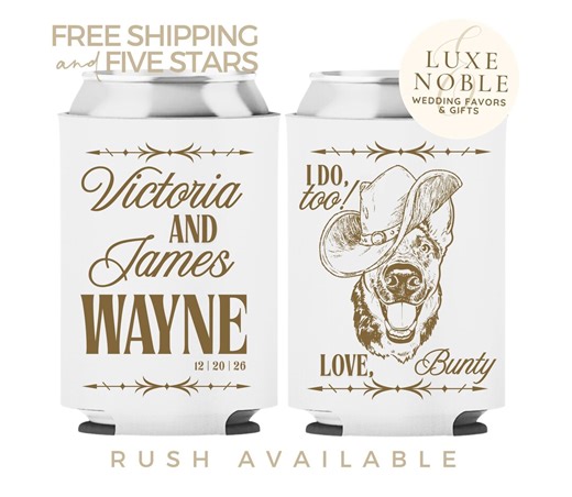 Rustic Dog Wedding Can Coolers, Dog Portrait, Country Wedding Favors, Personalized Rustic, Ranch Wedding Favors, Popular Wedding Can Coolers - Etsy