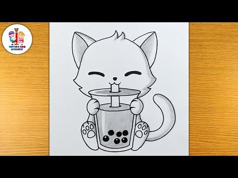 How to draw a cute kitty with boba tea