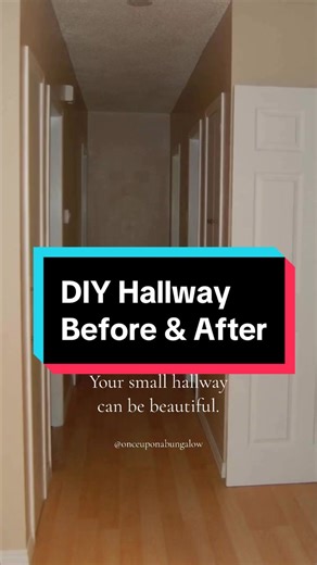 DIY Hallway! ✨ The surprising impact this had on the overall look of our home, I could have never anticipated! It turns out hallways are one of the most used spaces in anyone’s home, don’t over look those transition spaces and the impact they can have! Happy DIYing, and Follow Once Upon a Bungalow for more Home & DIY! #diy #thrifthome #hallway #hallwaydecor #diyhome #reno #beforeandafterhome #diycrafts #thrift #thrifted #thrifter #thriftedstyle #diydecor #hallwaydesign #renovation #easydiy #reno