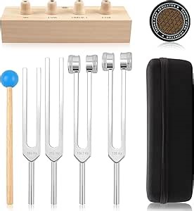 Tuning Forks for Healing Set – Includes 128Hz, 136Hz, 256Hz, 384Hz, & Activator, Bamboo Base, Rubber Hammer, Portable in Black Luggage – Sound Healing Instruments for Chakra, Yoga, and Meditation