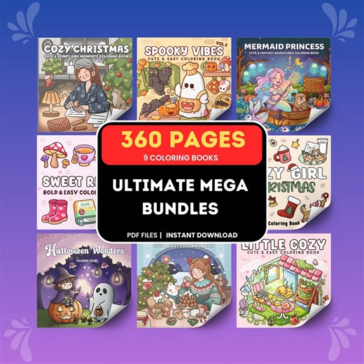 Paquete de libros para colorear: atrevidos y fáciles para niños y adultos. Lindas páginas para colorear imprimibles en PDF. Descarga digital cómoda y acogedora. - Etsy España