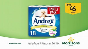 We’re on a roll. At Morrisons, an 18 roll family pack of Andrex Toilet Tissue is now £6 in store and online po.st/Andrex18 | Morrisons