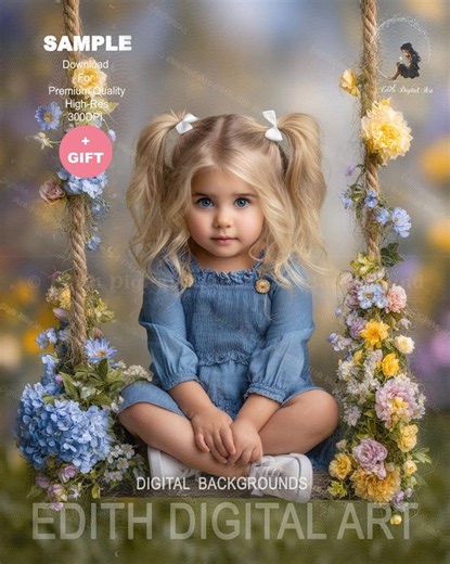 Spring Floral Swing Digital Backdrop, Dreamy Fine Art Garden Background, Outdoor Blossom Photography Composite. Photoshop Overlay Download - Etsy