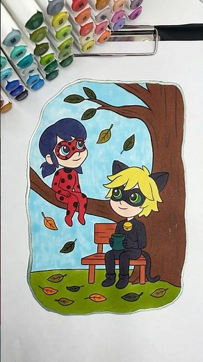 Coloring Miraculous Girl & Shadow Cat 🍁 | #miraculousgirl #coloring #coloringtime #markers #kidsart