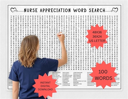 Nurse Appreciation Giant Word Search Printable, Nurses Week Activity, Hospital Break Room Game, Medical Staff Team Building, Healthcare DIY - Etsy