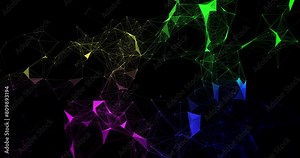 3D 4K.Abstract digital plexus background of RGB gradient shining lines and dots. Data technology and scientific illustration. Stock Video