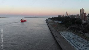 Tanker, Barge, Parana River (Rosario, Argentina) aerial view, drone footage
