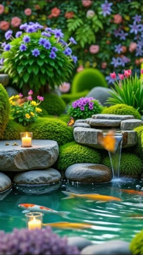 Magical Zen Garden: Tiered Waterfalls, Koi Pond & Candlelight for Deep Calm 🌿✨