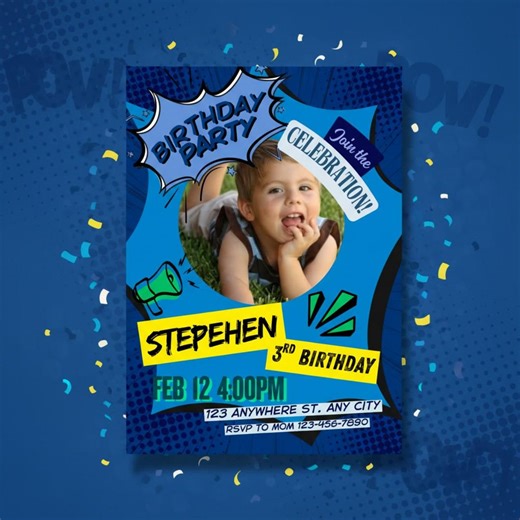 EDITABLE Blue Comic Theme Birthday Party Invitation Template, Birthday Boy Invitation Template-canva Template-digital Download - Etsy