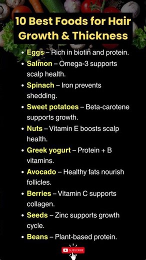 10 Best Foods for Hair Growth & Thickness #naturalhair #haircare #beautyhacks