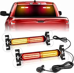 XRIDONSEN 35 inch Traffic Advisor Light Bar 144 LED Amber Red strobe lights Emergency Warning Flashing Safety Interior Windshield w/Directional Arrow for Construction Vehicles Snow plow Trucks