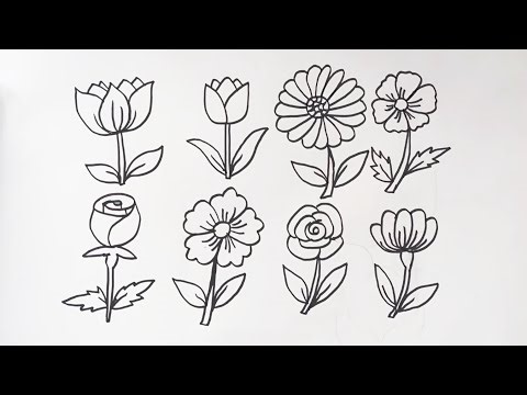 How to draw different types of flowers step by step|8 easy different flower ideas#flowerdrawing#draw