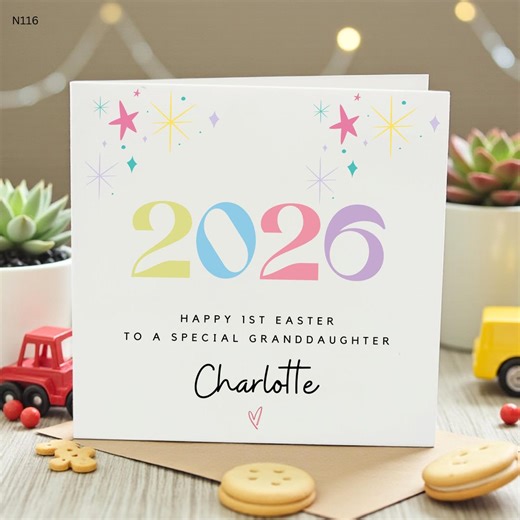 Happy 1st Easter Card for Special Granddaughter, Colorful 2026 Design With Personalised Name, Perfect for Easter Celebration, Custom Card - Etsy