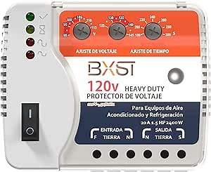 BXST Surge Protector, 20A Voltage Regulator, Wiring Heavy Duty Power Surge Protector Outlet for Refrigerator, TV, Computer and Home Appliance, Adjustable, LED Display Screen, 120V, 2400W, 140J