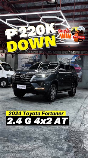 🚙 2024 TOYOTA FORTUNER 2.4 G 4x2 AT — Built for power, comfort, and confidence! Own this automatic Fortuner with a bold, premium look and solid road presence—perfect for family trips and daily drives. ✔️ Well-maintained ✔️ Spacious interior ✔️ Smooth AT driving ✔️ Deluxe Warranty for peace of mind. 🔥 DEAL HIGHLIGHTS: 💰 All-In Downpayment: ₱220,000 📆 Payable for 5 Years: around ₱38K/month 🎁 Buy & Win: Chance to win an iPhone 17 Pro Max Drive home quality you can trust—only at CARPRO. 📩 Mess