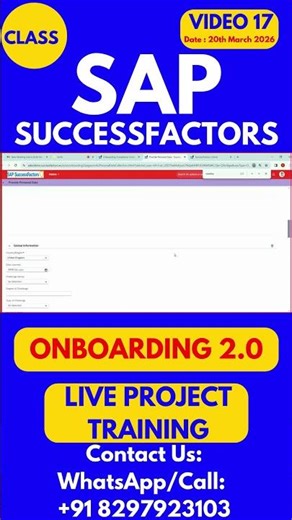 SAP SuccessFactors Onboarding 2 0 Training Online Class 17 20th March 2026#sapsuccessfactorstraining
