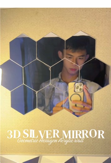 3D Silver Mirror Geometric Hexagon Acrylic Wall Art