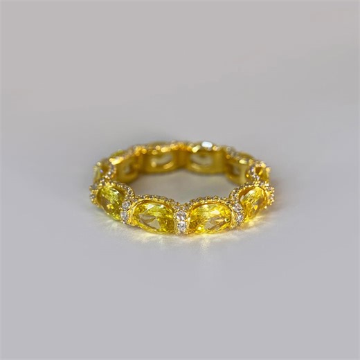 Yellow Sapphire Eternity Ring Gold Vermeil – 925 Sterling Silver Oval Band, Stackable Wedding Anniversary Ring for Her, Lab Created Gem - Etsy