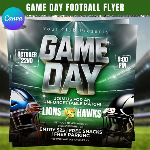 Editable Game Day Football Flyer Template: Sports Party Invitation (digital Download) Digital Game Day Flyer, Game Posters Canva Editable - Etsy