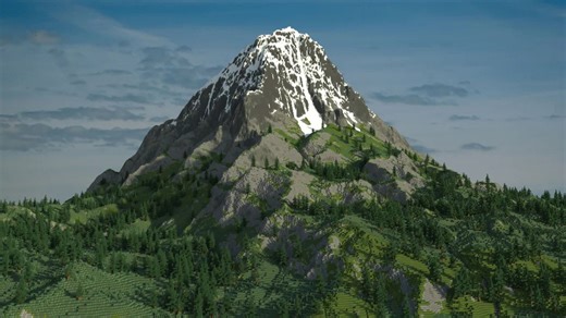 Minecraft player builds beautiful and realistic mountain terrain