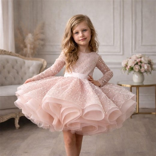 Blush Pink Flower Girl Dress, Puffy Tulle Princess Dress for Girls, Sparkle Sequin Birthday Party Dress, Elegant Kids Special Occasion Dress - Etsy