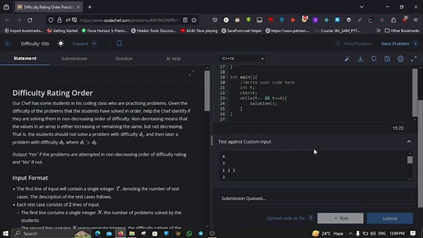 Difficulty Ratting Order codechef solution