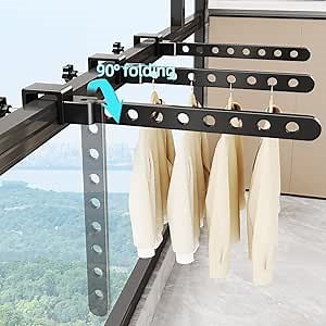 Snap-in Type Coat Hanger Holder Clothes Drying Organizer Rack Garment Hooks Aluminium Retractable Folding Indoor Hanger Space Saver for Laundry Room Bedroom Black (One Pack)