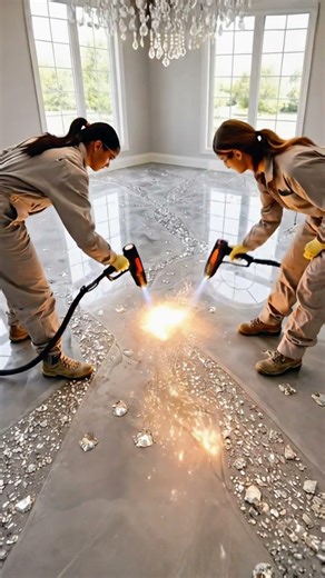 They Poured Diamond Crystal Epoxy on the Floor | Luxury Wave Floor Transformation #shorts