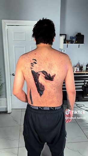 SKYRIM-INSPIRED FULL BACK - SESSION ONE COMPLETE . Having so much fun tattooing this detailed dragon to life — the textures, the scales, the depth. I'll be revealing the next stages in the upcoming sessions over the next few weeks as we continue. Huge thank you to Darrian for the trust and sitting like a champ. . For Bookings: Fill Application form in bio For general queires: 📧info@dripinkz.com Done by: @rahultattoo at @domaintattooinc . Done using: @bngtattoosupply @kwadron @bishoprotary #Blac