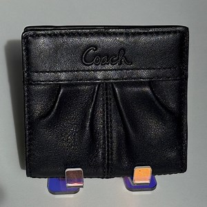 Coach Black Leather Card Holder Bifold Snap Wallet