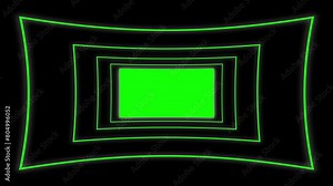 Green rectangles frames border zooming flying forward through rectangular corridor, long seamless looped tunnel animation rectangle frame border, appearing glowing 4k