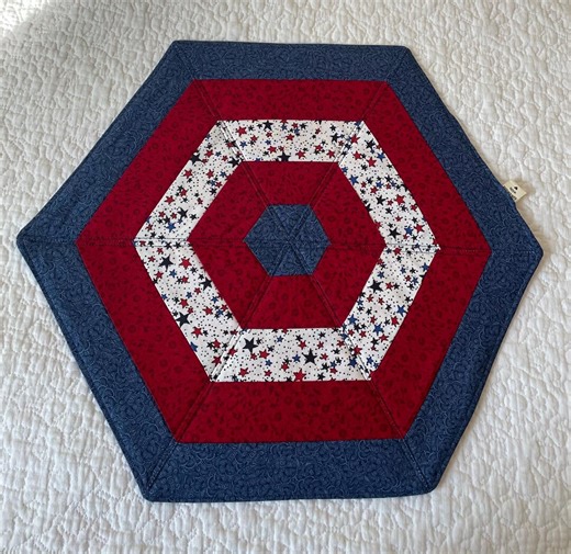 Patriotic Hexagon Quilted Table Topper | Red White & Blue Star Quilt | Handmade Americana Home Decor - Etsy