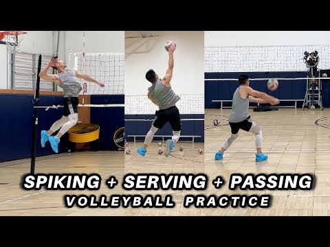 Volleyball Practice : Relaxed Arm Spiking, Jump Serving, Passing Serving Machine