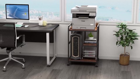 Large Printer Stand Table with Storage Shelf for Host Computer, PC Tower, CPU and Shredder, 3 Tier Rolling Printer Cart with Wheels for Home Office Storage and Organization - White