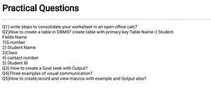 Practical QuestionsQ1) write steps to consolidate your worksh... | Filo