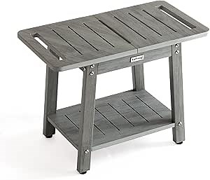 Large Shower Bench, Heavy Duty HDPS Shower Stool for Inside Shower, 2 Tier Shower Chair Seat with Shelf for Bath, Waterproof Shower Foot Rest for Shaving Legs with Adjustable Feet, Gray