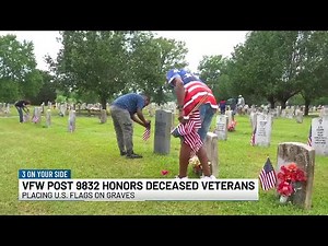VFW Post 9832 honors veterans, placing US flags on graves