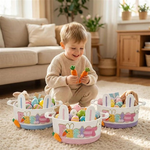 Handmade Woven Rope Easter Basket - Personalized Basket, Customizable Kids Gift, Reusable, Easter Gift - Etsy