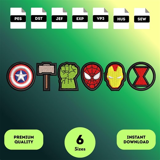 Marvel Mini Logos Embroidery Design Set – Avengers Icons Machine Embroidery Files – 3.8” to 9” – Pes Dst Exp Jef Vp3 Hus Sew - Etsy